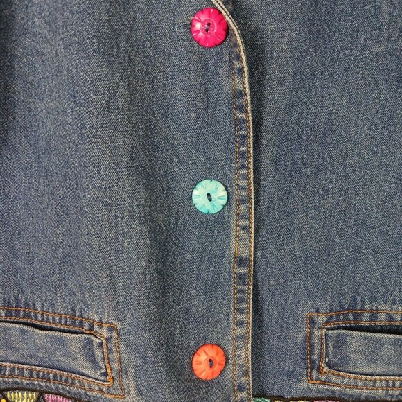 Art to Wear Jean Jacket Womens S Blue Embroidered Floral Beaded Boho Denim - Picture 9 of 13